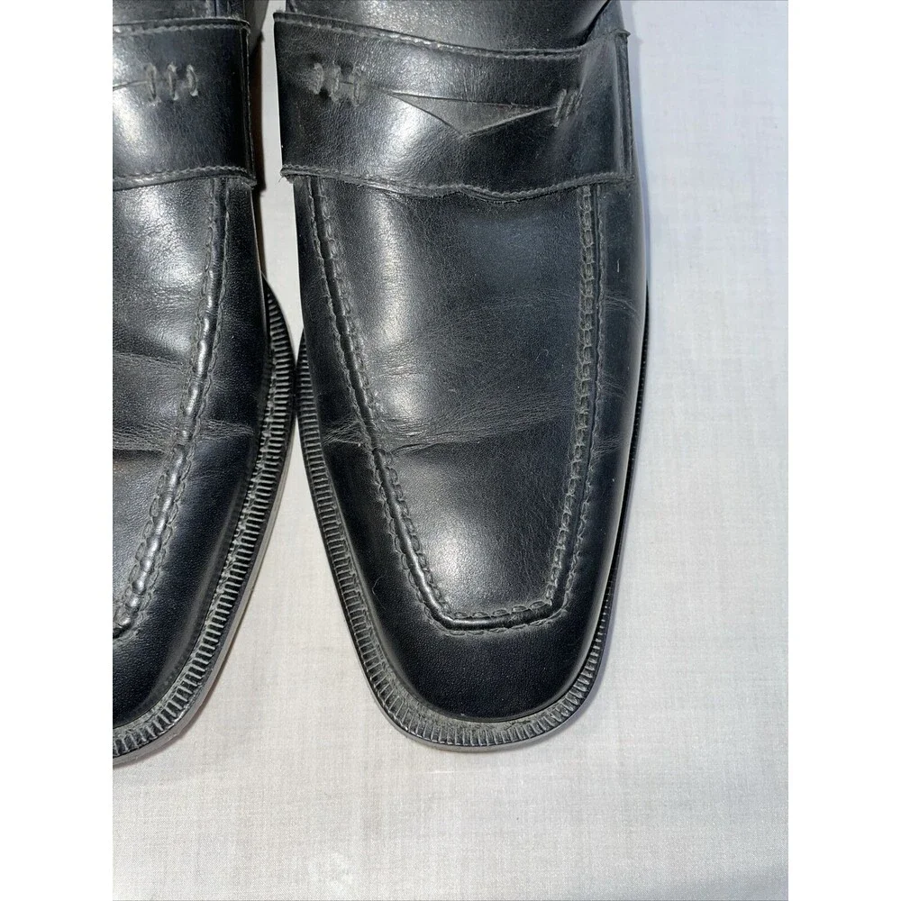 Billy Reid Penny Loafers Mens Size 8 M Black Leather Slip On Shoes Block Italy